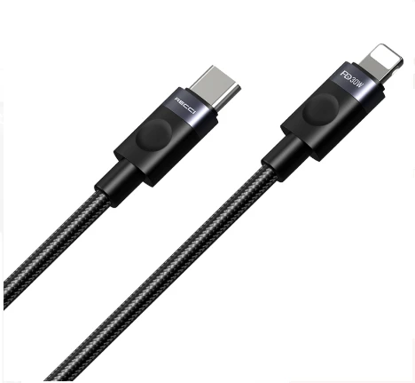 Recci RS50CL Type-C to Lightning PD Örgü Tasarımlı Hızlı Şarj Özellikli Data ve Şarj Kablosu 30W 1M - Resim 2
