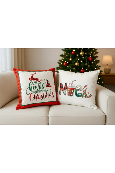 Çift Tarafı Baskılı Candy Christmas Desenli 2'li Set Kadife Kırlent Kılıfı Yılbaşı - Noel ürün görseli
