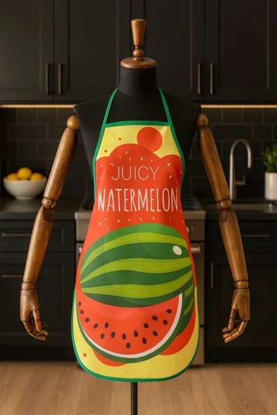Dijital Baskılı Su Sıvı Geçirmez Leke Tutmaz Mutfak Önlüğü Watermelon - Resim 5