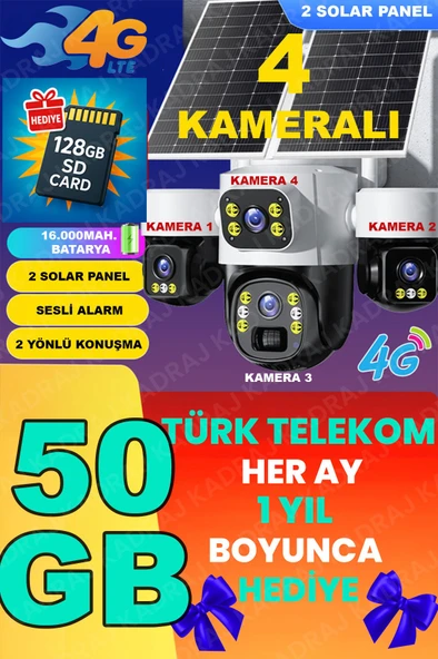 Kadraj X34B – 4 Kameralı, 4G Sim Kartlı, 2 Solar Panel Destekli, 50GB Türk Telekom M2M Hat Hediyeli ürün görseli 1