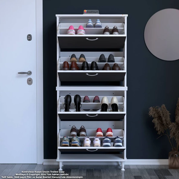 Modilayn UMAY' 2 Li Antre Hol 72 x 168 x 25,5 cm’ lik 4 Düşer Kapak 8 Göz Bölmeli Ayakkabılık - Resim 3