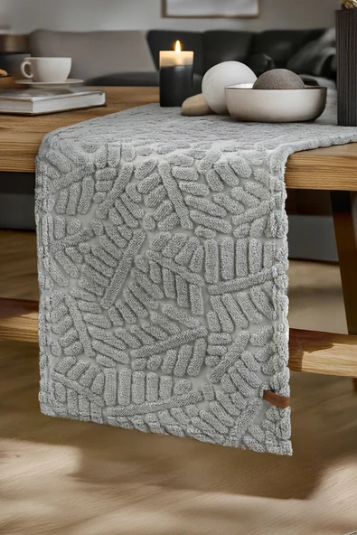 Jakarlı Masa Runner Forest Gri - Resim 2