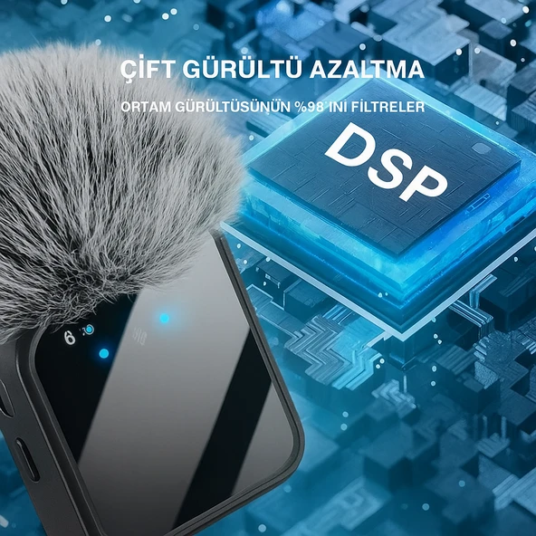 Kablosuz Çift Yaka Mikrofonu 360 Kayıt, Akıllı Gürültü Azaltma, Lightning  TypC 3.5mm Uyumlu - Resim 5