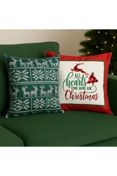 Çift Tarafı Baskılı Candy Christmas Desenli 2'li Set Kadife Kırlent Kılıfı Yılbaşı - Noel ürün görseli