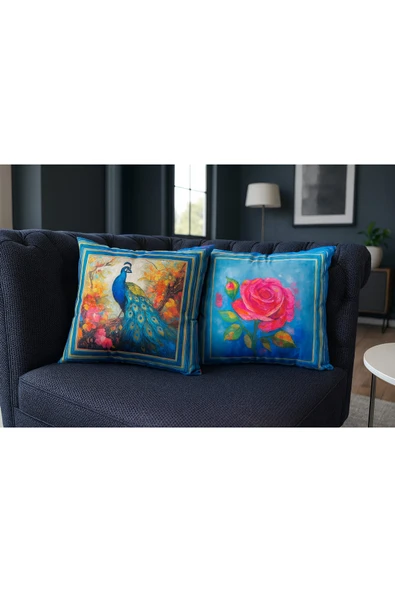 Kırlent Kılıfı 3D Dijital Baskılı Doğa ve Kuş Temalı Yastık Kılıfı ürün görseli