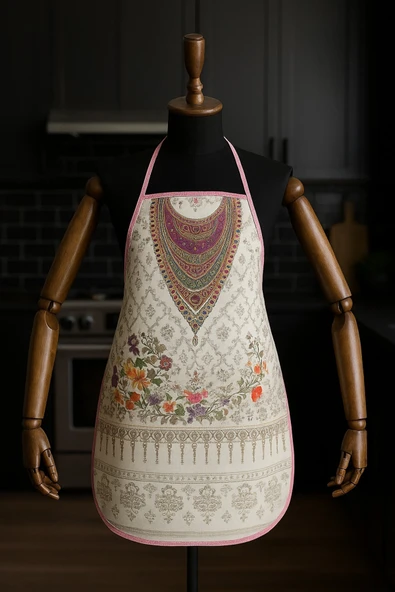 Dijital Baskılı Su Sıvı Geçirmez Leke Tutmaz Mutfak Önlüğü Royal Garden - Resim 3