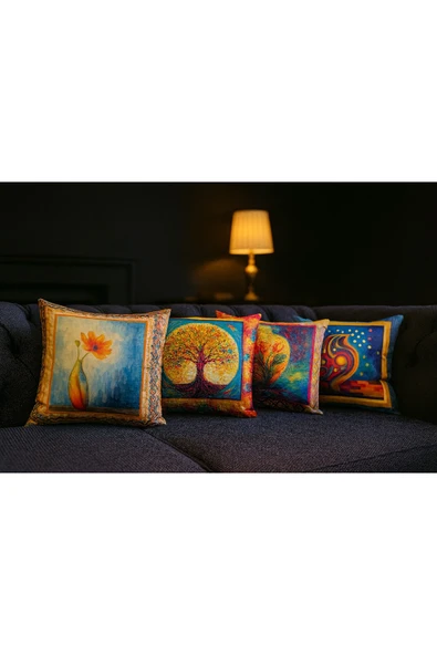 Kırlent kılıfı 3D Dijital Baskılı 4 Lü Takım Soyut Temalı Yastık Kılıfı ürün görseli