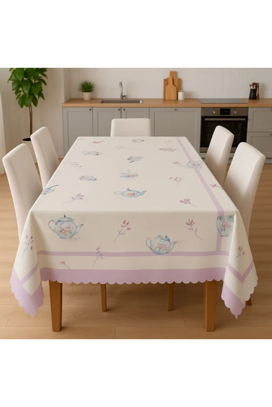 Leke Tutmaz Masa Örtüsü 3D Dijital Baskılı Pastel Tea Dreams Masa Örtüsü ürün görseli