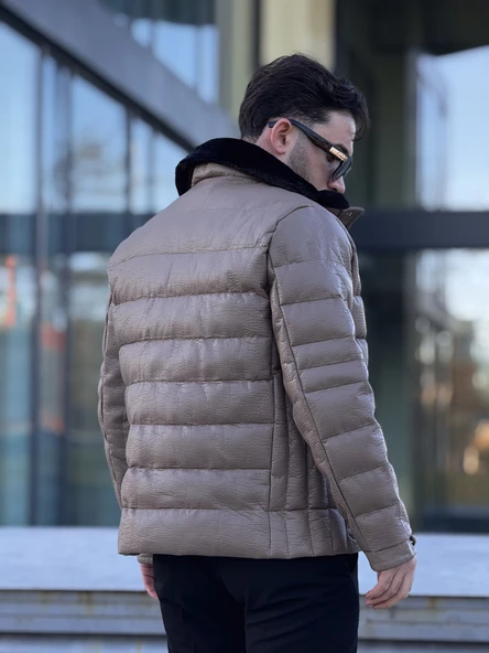 YAKASI KÜRKLÜ DERİ ERKEK MONT - Resim 11