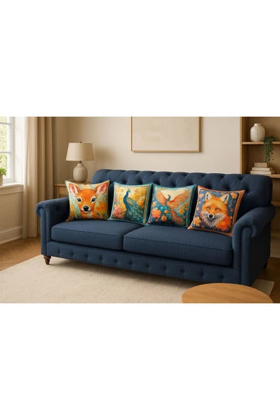 Kırlent kılıfı 3D Dijital Baskılı 4 Lü Takım Doğa Temalı Yastık Kılıfı - Resim 2