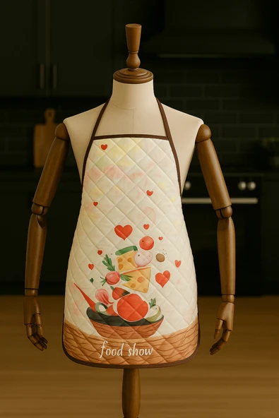 Kapitoneli Sıvı Geçirmez Leke Tutmaz Mutfak Önlüğü Dijital Baskılı Önlük Aşçı - Resim 2