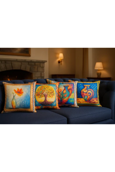 Kırlent kılıfı 3D Dijital Baskılı 4 Lü Takım Soyut Temalı Yastık Kılıfı - Resim 8