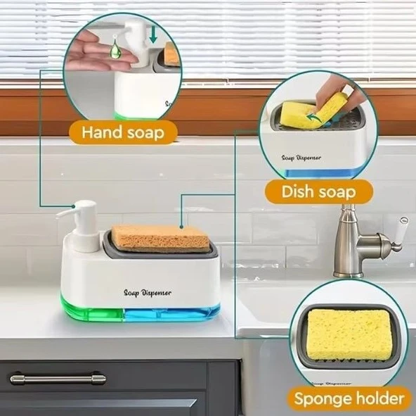 Çift Hazneli Sıvı Sabunluk ve Süngerlik Hazneli - Resim 3