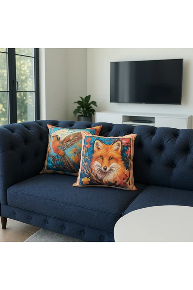 Kırlent kılıfı 3D Dijital Baskılı 2'Li Takım Hayvan Temalı Yastık Kılıfı ürün görseli