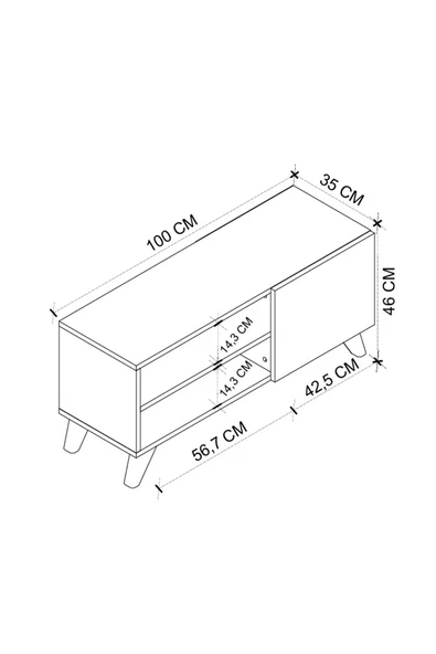 TV Sehpası Kapaklı Tv Sehpası Raflı TV Ünitesi Televizyon Sehpası 100 x 35 Cm Malta Çam - Resim 6