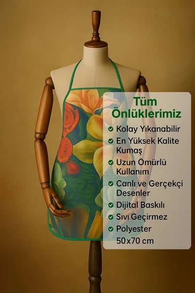 Dijital Baskılı Su Sıvı Geçirmez Leke Tutmaz Mutfak Önlüğü Life - Resim 2