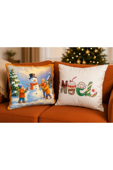 Çift Tarafı Baskılı Candy Christmas Desenli 2'li Set Kadife Kırlent Kılıfı Yılbaşı - Noel ürün görseli 1