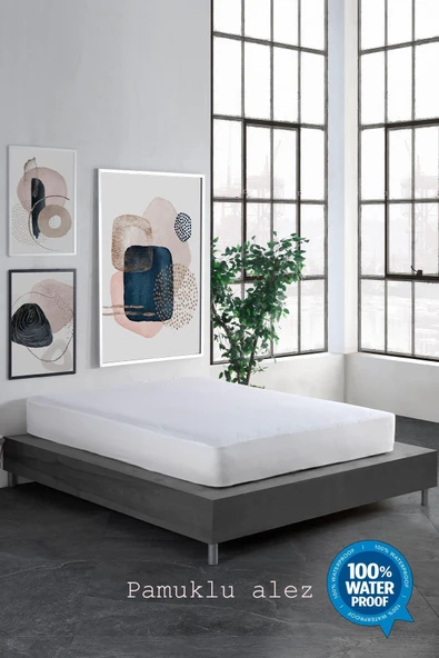 Pamuklu Fitted Full Kenar Su Sıvı Geçirmez Yatak Koruyucu Alez Çarşaf Beyaz 90x190 - Resim 2
