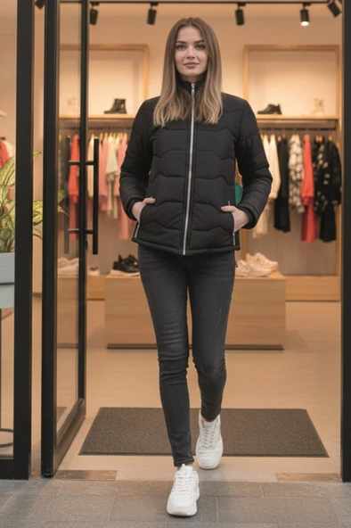 Günlük Kürklü Kadın Şişme Kadın Mont ürün görseli