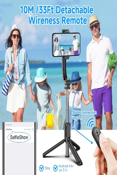 Selfie Çubuğu Tripod Kablosuz Uzaktan Kumandalı Genişletilebilir 101cm Selfie Çubuğu Monopod - Resim 3