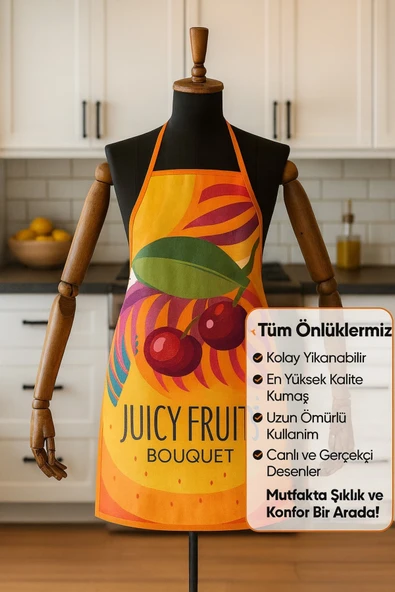 Dijital Baskılı Su Sıvı Geçirmez Leke Tutmaz Mutfak Önlüğü Cherry - Resim 3