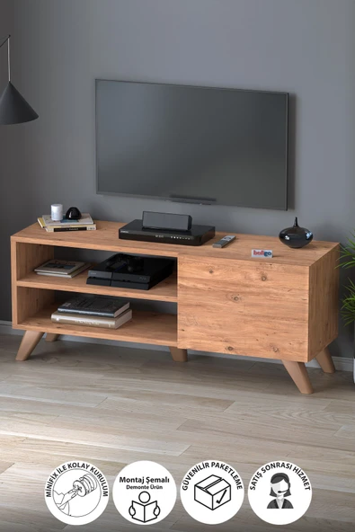 TV Sehpası Kapaklı Tv Sehpası Raflı TV Ünitesi Televizyon Sehpası 100 x 35 Cm Malta Çam ürün görseli