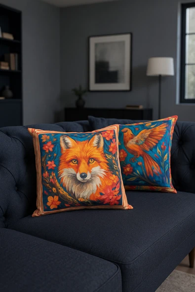 Kırlent kılıfı 3D Dijital Baskılı 2'Li Takım Hayvan Temalı Yastık Kılıfı - Resim 7