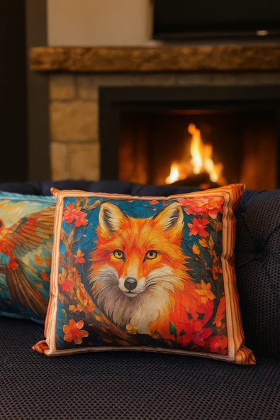 Kırlent kılıfı 3D Dijital Baskılı 2'Li Takım Hayvan Temalı Yastık Kılıfı - Resim 2