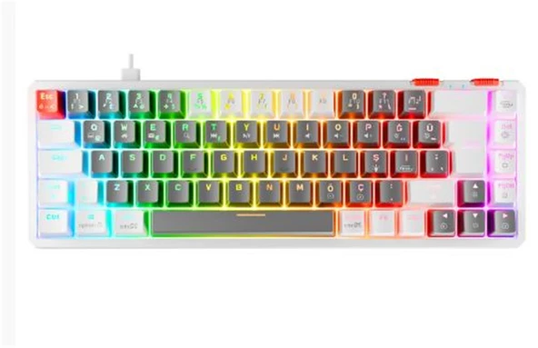 Rampage YORU MINI Gri-Beyaz Type-C Bağlantılı OUTEMU Red Swich Q Mekanik Gaming Oyuncu Klavye RGB ürün görseli 1