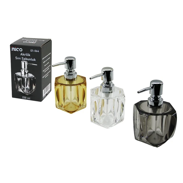 TOMBUL KARE - 4-KALPLİ GÖVDE  ŞEFFAF - RENKLİ   AKRİLİK - MİKA KRİSTAL  SIVI SABUNLUK  220ML (5284) ürün görseli