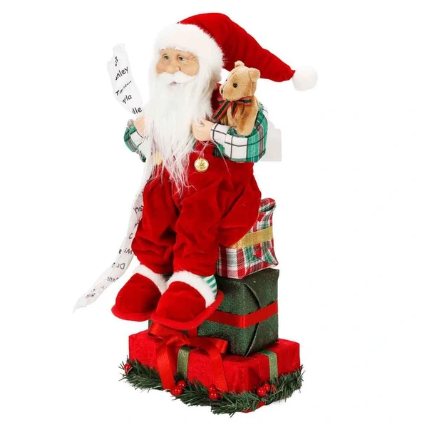 Hediye Kutularının Üstünde Oturan Noel Baba Dekoratif Biblo 48 cm - Resim 2