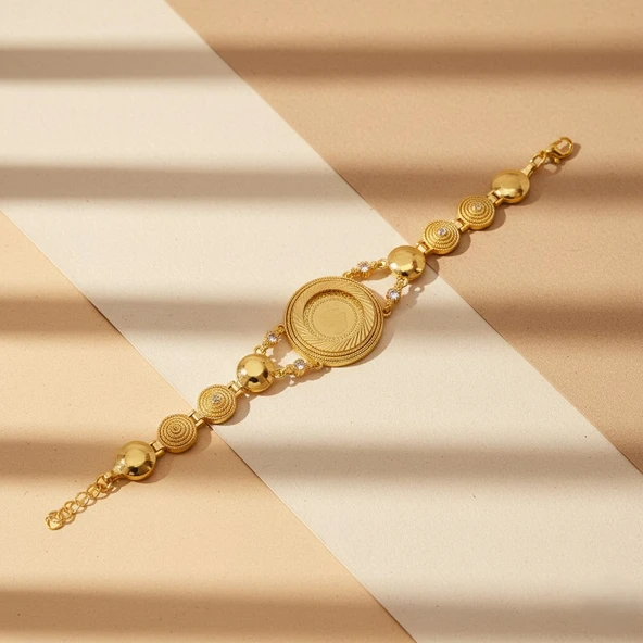 Altın Kaplama İmitasyon Desenli Yarım Altınlı Bileklik BLK-1191 - Resim 4