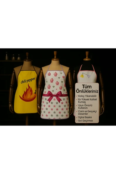 3'LÜ AVANTAJLI MUTFAK ÖNLÜĞÜ SIVI GEÇİRMEZ DİJİTAL BASKILI ÖNLÜK - Resim 3