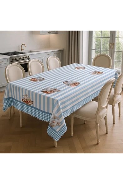 Leke Tutmaz Masa Örtüsü 3D Dijital Baskılı Çaydanlık Desenli Masa Örtüsü ürün görseli