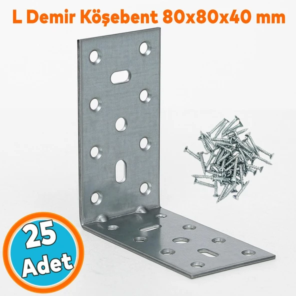 (50 ADET) Mobilya Eşya Dolap Duvara Sabitleme Köşebent Bağlantı Aparatı L Demiri Gönye 40x80x80 Mm ürün görseli