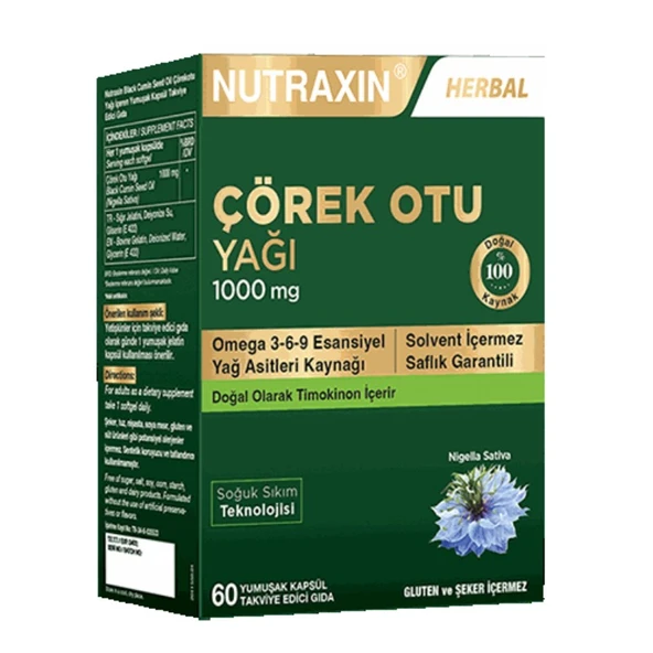 NUTRAXIN ÇÖREK OTU YAĞI 1000MG 60 KAPSÜL ürün görseli 1