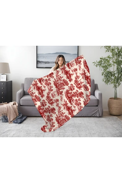 Winterfell Yün Kadife Ekose Çift Taraflı Tv Battaniyesi Red Forrest 140x190 - Resim 2