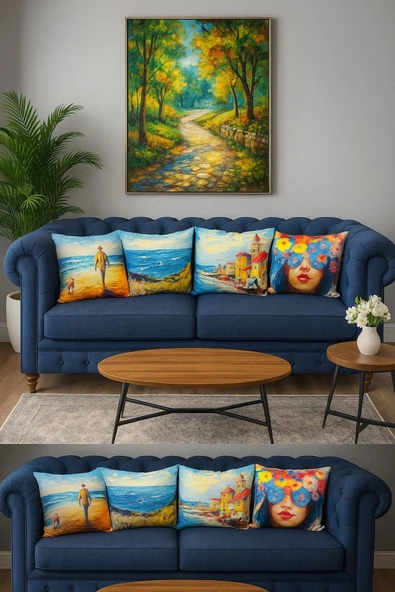 Kırlent kılıfı 3D Dijital Baskılı 4 Lü Takım Soyut Temalı Yastık Kılıfı - Resim 2