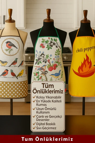 3'LÜ AVANTAJLI MUTFAK ÖNLÜĞÜ SIVI GEÇİRMEZ DİJİTAL BASKILI ÖNLÜK - Resim 3