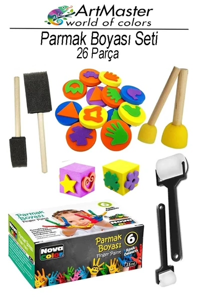 Parmak Boyası Seti 26 Parça 1 Paket Ponpon Sünger Tampon Fırça Küp Eva Baskı Sünger Rulo Nova Color Parmak Boya Baskı ürün görseli
