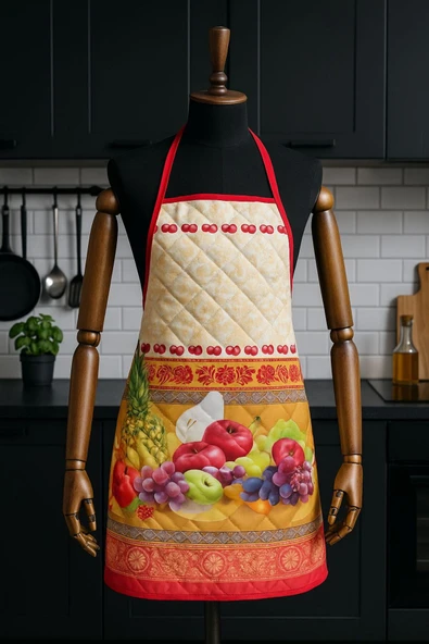 Kapitoneli Sıvı Geçirmez Leke Tutmaz Mutfak Önlüğü Dijital Baskılı Önlük Meyve Şöleni ürün görseli