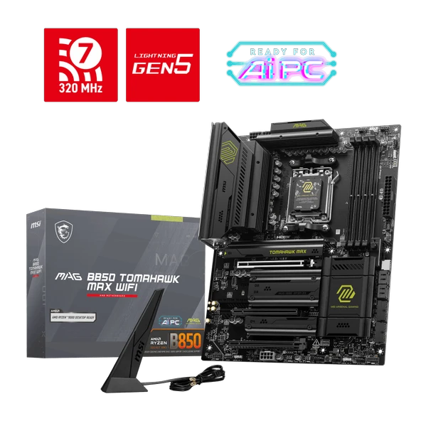 MSI MAG B850 TOMAHAWK MAX WIFI AM5 DDR5 8400MHZ(OC) HDMI 4x M.2 USB 10Gbs 5G LAN WI-FI 7 ATX ürün görseli