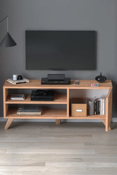 TV Sehpası Kapaklı Tv Sehpası Raflı TV Ünitesi Televizyon Sehpası 100 x 35 Cm Malta Çam - Resim 3