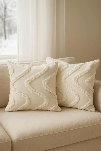 Tüylü Ve Desenli Kırlent Kılıfı - 40x40 Cm Şık Ve Konforlu Dekoratif Yastık - Resim 4