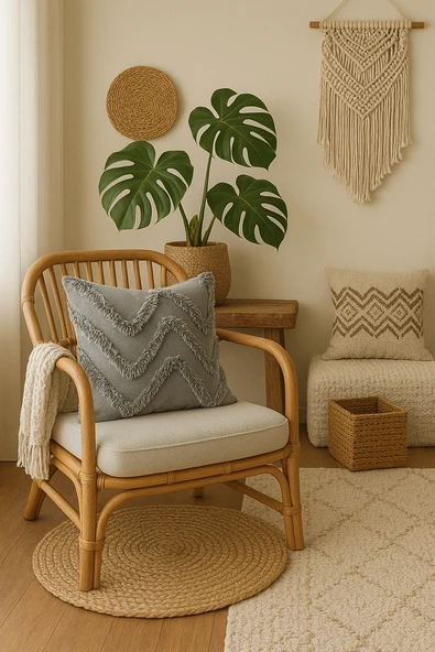 Tüylü Ve Desenli Kırlent Kılıfı - 45x45 Cm Şık Ve Konforlu Dekoratif Yastık ürün görseli