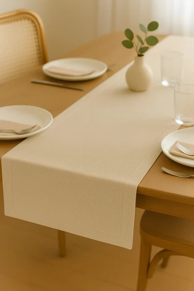 PAMUK'S DESİGN Lüks Linen Keten Şık Masa Örtüsü Runner 35x150 cm - Resim 4