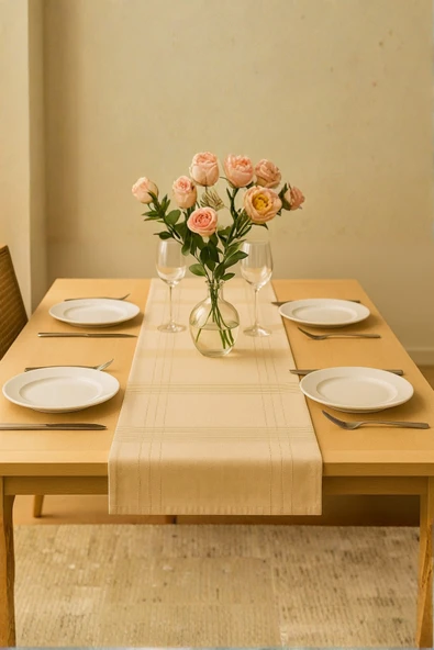 PAMUK'S DESİGN Jasmin Keten Krem Bohem Şık Masa Örtüsü Runner 35x150 cm ürün görseli