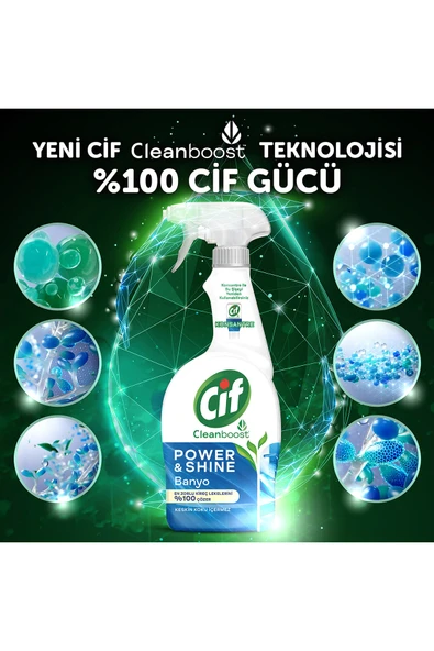 Cif Sprey Temizleyici Power Shine Banyo 750ml 1adet Sprey Power Shine Mutfak 750ml 1adet - Resim 7