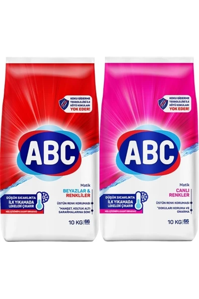 ABC Matik Toz Çamaşır Deterjanı 20kg (2PK*10KG) Karma Set Klasik & Canlı Renkler (132 YIKAMA) ürün görseli