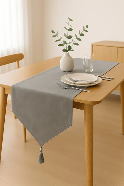 PAMUK'S DESİGN Lüks Runner Masa Örtüsü Rustik Şık Püsküllü Dekoratif Masa Örtüsü 35x150 cm - Resim 4